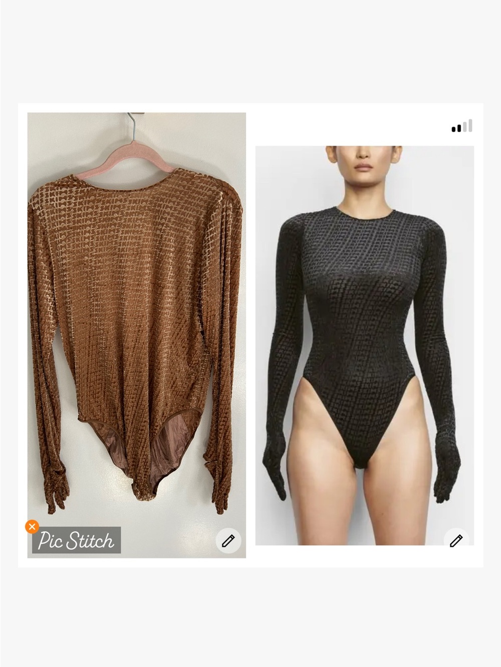 Skims Velvet Logo Gloved Bodysuit Toffee